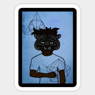 Cryptopunk: Male NFT with Animal Mask, Green Eyes, and Dark Aesthetic in a Davinci Background Sticker